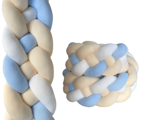 Wysoki ochraniacz warkocz 4-pasmowy - Biel, błękit i beż