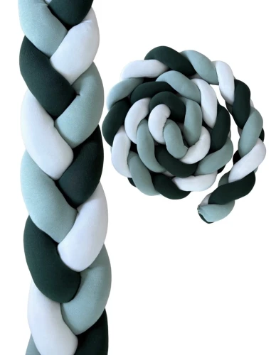 Ochraniacz warkocz do łóżeczka - Butelkowa zieleń, mięta i biel