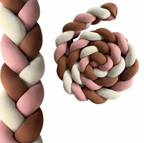 Ochraniacz warkocz do łóżeczka - Brudny róż, karmel, beż