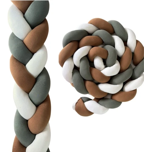 Ochraniacz warkocz do łóżeczka - khaki/ecru/karmel