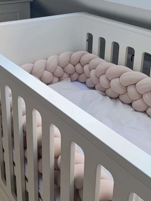 Wysoki 4-pasmowy ochraniacz warkocz do łóżeczka piaskowy beż