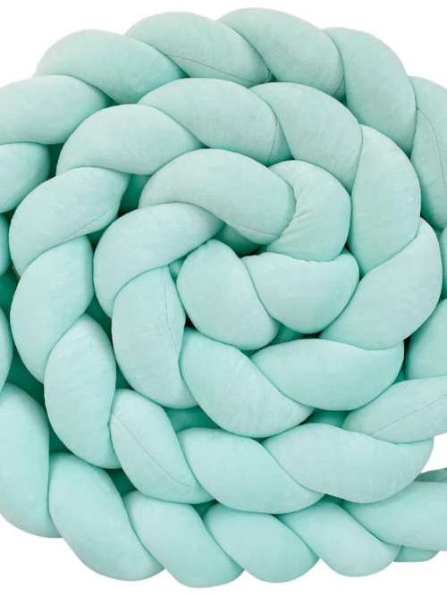 Welurowy ochraniacz warkocz do łóżeczka – miętowy